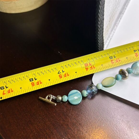 Vintage Frosted Pale Blue Opalite-Style Glass Beaded Short Necklace 18" - Picture 10 of 11